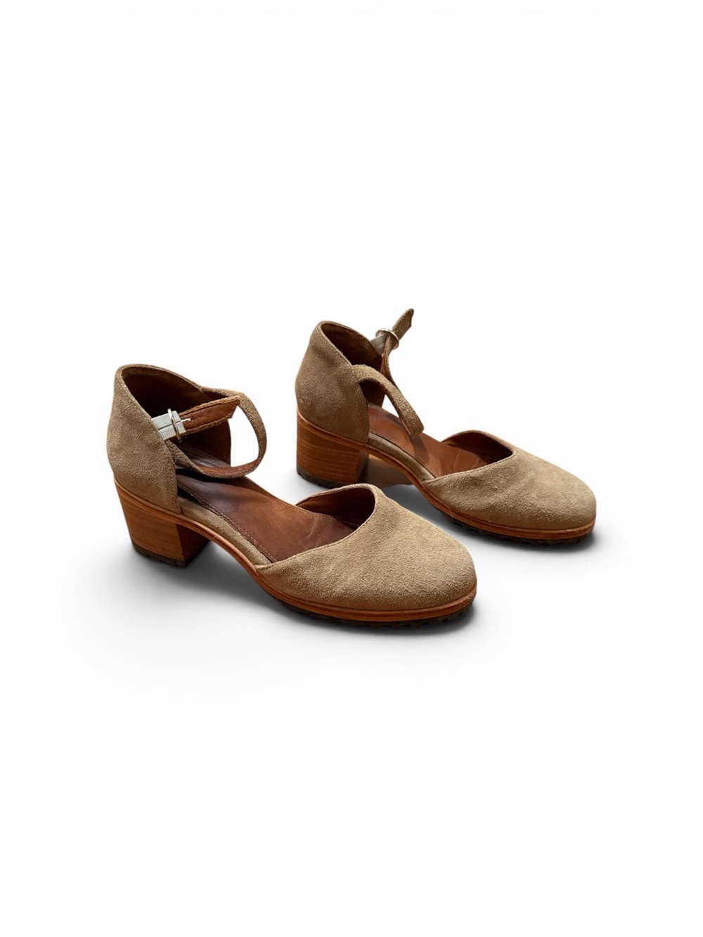 Patina Women's Suede Ankle-Strap Block Heel Pumps in Beige - size 9.5